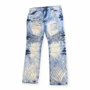 GS-115 DENIM Men’s Blue Distressed Moto Jeans Size 38